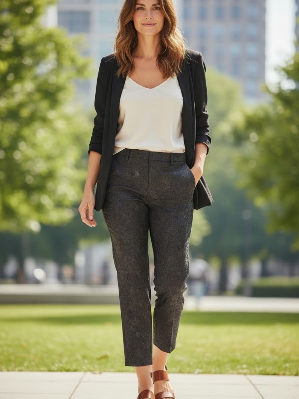 CeCe Charcoal Lace Patterned Ankle Pants
